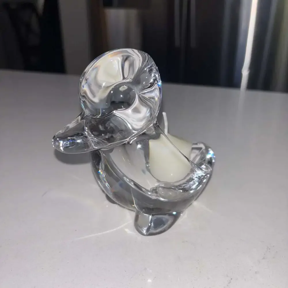 Vintage Vannes Le Chatel Clear Crystal Duck Paperweight Candle Holder France